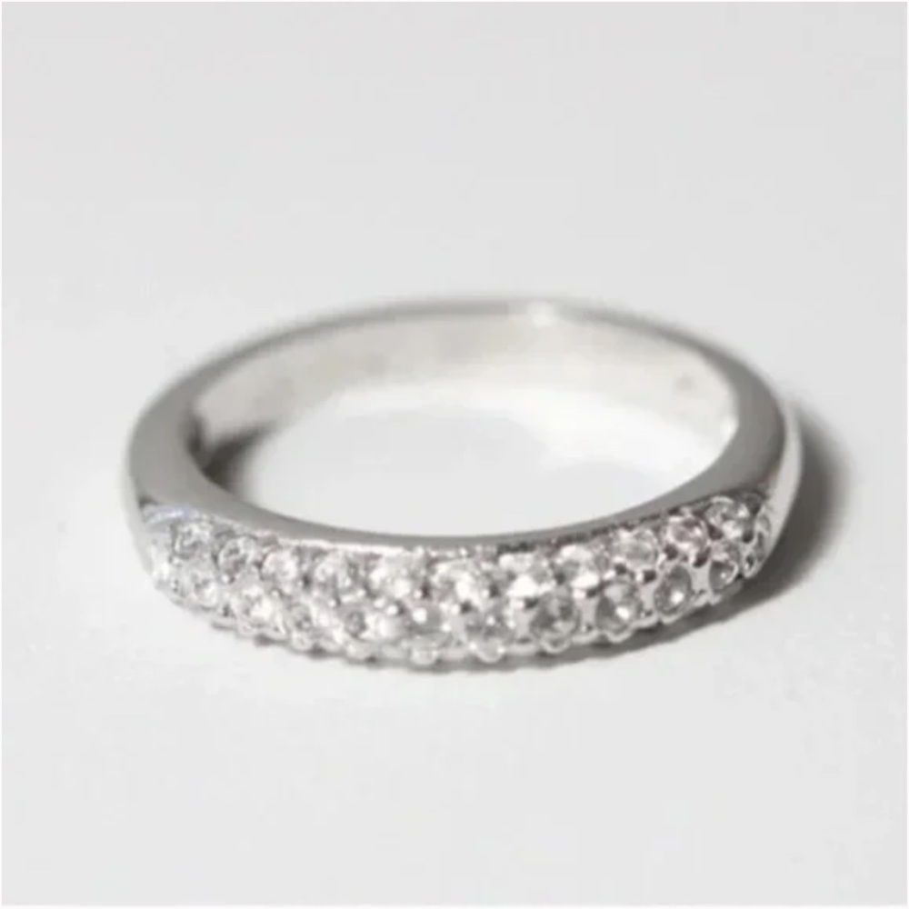 Swarovski Crystal Sterling Silver Half Eternity Band Ring